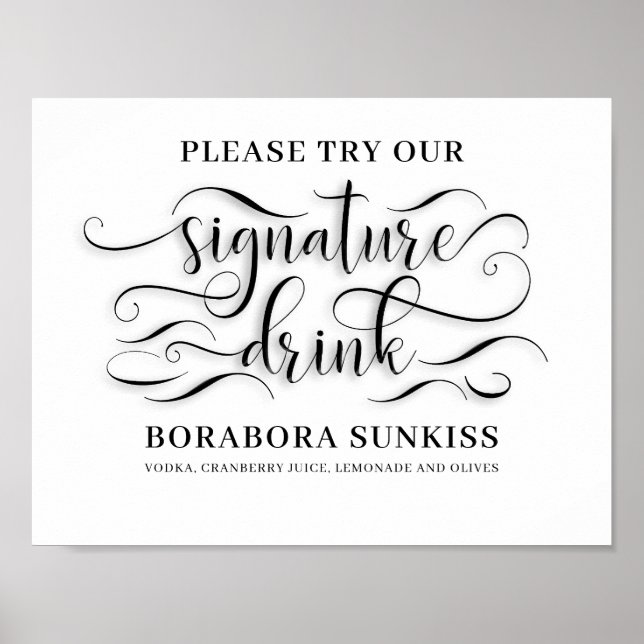 Póster Nuestro Rótulo de bar Boda de bebidas con firma (Frente)