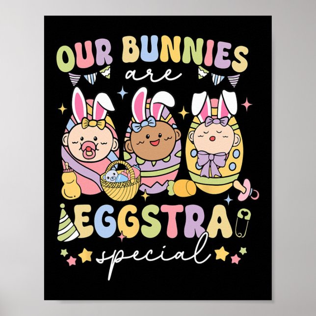 Póster Nuestros conejitos son Eggstra Nur de entrega de m (Frente)
