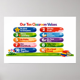 Póster Nuestros Diez Valores en el Aula - Cartel apaisado