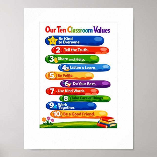 Póster Nuestros Diez Valores en el Aula – Cartel Vertical (Frente)