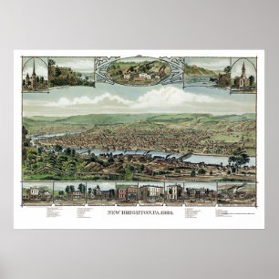 Póster Nueva Brighton, mapa panorámico del PA - 1883