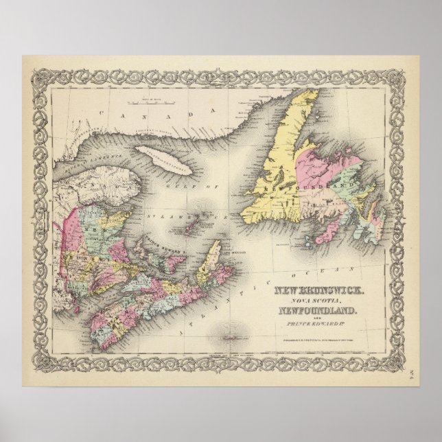 Póster Nueva Brunswick, Nueva Escocia, Terranova (Frente)