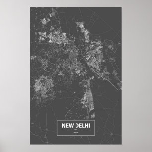 Póster Nueva Delhi, India (blanco sobre negro)