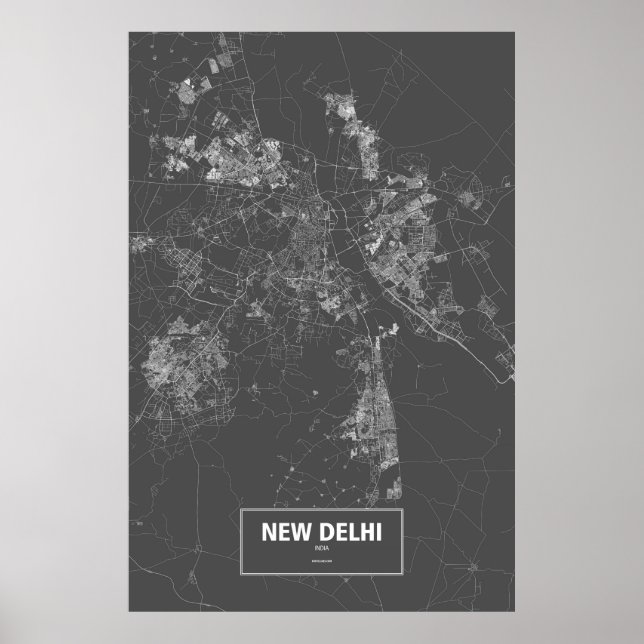 Póster Nueva Delhi, India (blanco sobre negro) (Frente)