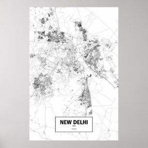Póster Nueva Delhi, India (negro sobre blanco)