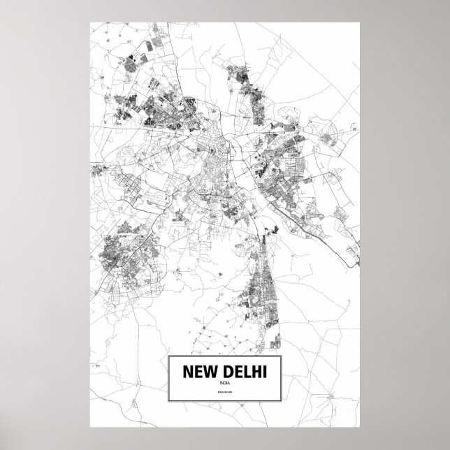 Póster Nueva Delhi, India (negro sobre blanco) (Frente)