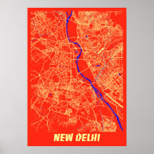 Nueva Delhi - Mapa de la ciudad retro de la India