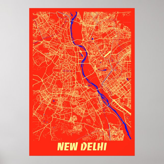 Póster Nueva Delhi - Mapa de la ciudad retro de la India (Frente)