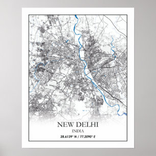 Póster Nueva Delhi: Mapa de viaje simple