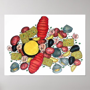 Póster Nueva Inglaterra Clama Clambake de langosta Clamba