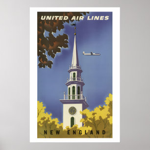 Póster Nueva Inglaterra de los años 50 en otoño, viajes c