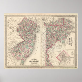 Póster Nueva Jersey, Delaware y Maryland