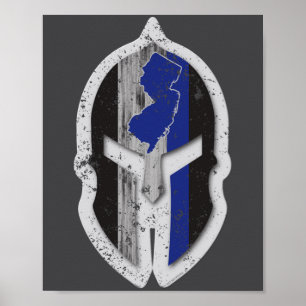 Póster Nueva Jersey Estado Piojos Delgada Línea Azul Espa