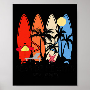 Póster Nueva Jersey Seaside Heights Retro Surfboard Vinta