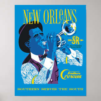 Póster Nueva Orleans. Afiche de viaje por ferrocarril de 