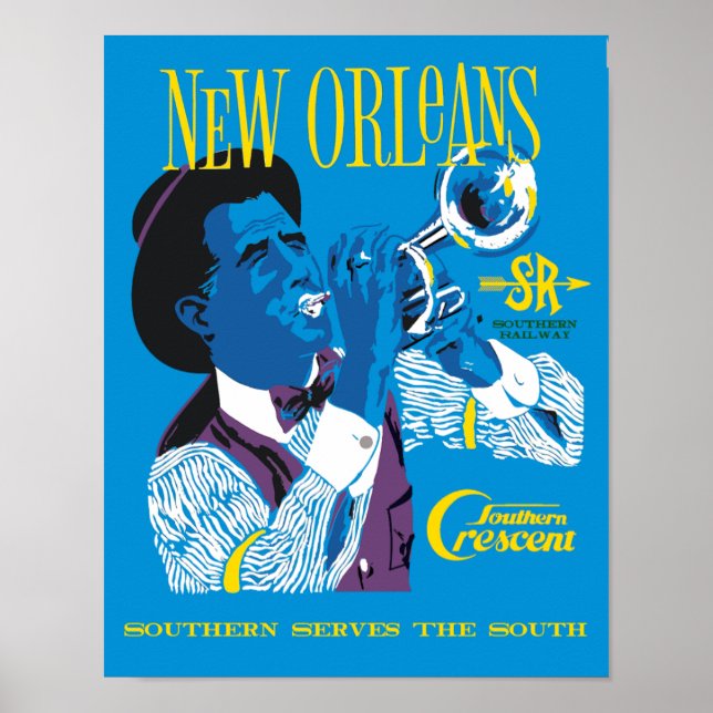 Póster Nueva Orleans. Afiche de viaje por ferrocarril de  (Frente)