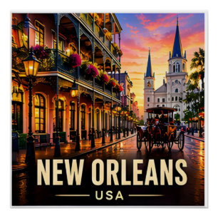 Póster Nueva Orleans Louisiana Barrio Francés Viaje Noctu