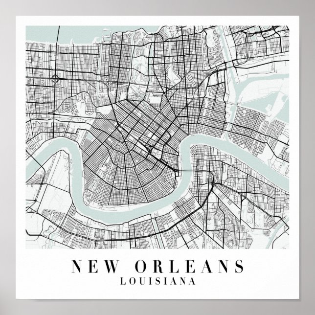 Póster Nueva Orleans Louisiana Blue Water Street Map (Frente)