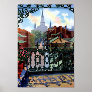 Póster Nueva Orleans Louisiana, escenario de balcones en