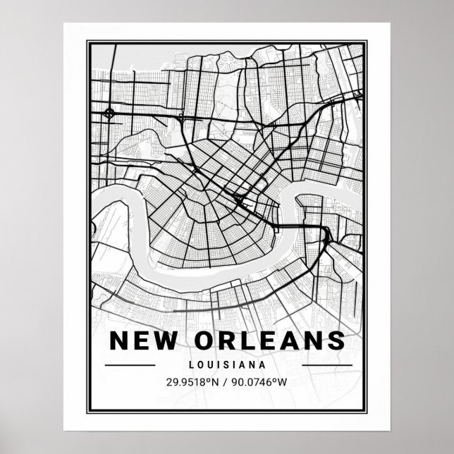 Póster Nueva Orleans Louisiana Estados Unidos Mapa de la  (Frente)