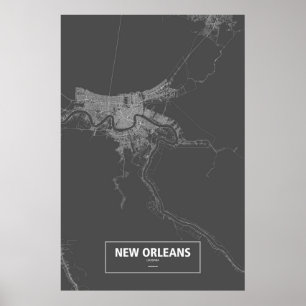 Póster Nueva Orleans, Luisiana (blanco sobre negro)