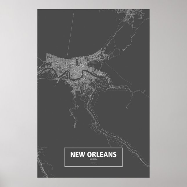 Póster Nueva Orleans, Luisiana (blanco sobre negro) (Frente)