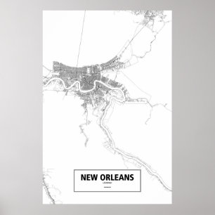 Póster Nueva Orleans, Luisiana (negro sobre blanco)