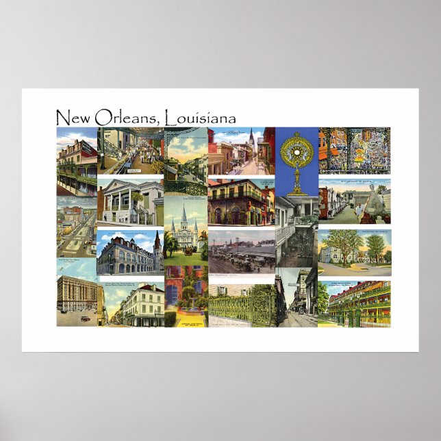 Póster Nueva Orleans, Luisiana Vista Vintage (Frente)