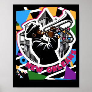 Póster Nueva Orleans Mardi Gras Trombone Pegatina