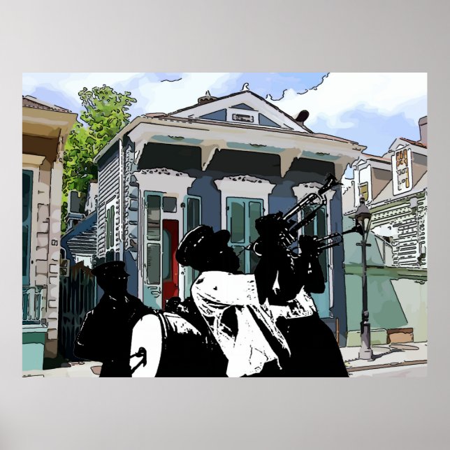Póster Nueva Orleans Shotgun House y Brass Band (Frente)