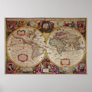 Póster Nueva un mapa de la tierra y del agua de la tierra