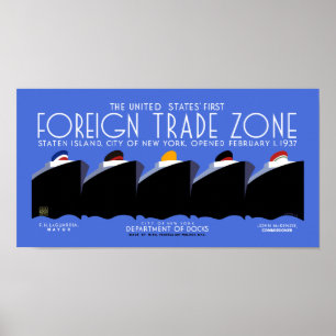 Póster Nueva York 1ra. Zona de comercio exterior 1937