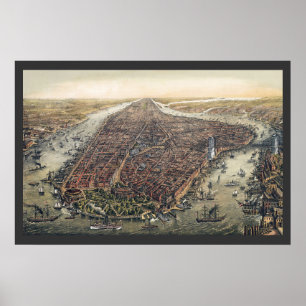 Póster Nueva York antigua, Ciudad de Nueva York, puente d