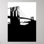 Póster Nueva York Brooklyn Bridge Silhouette Pop Art<br><div class="desc">Imagen digital nocturna artística en Nueva York en blanco y negro - Las principales ciudades de Estados Unidos</div>