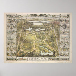 Póster Nueva York, Central Park Map, Vintage