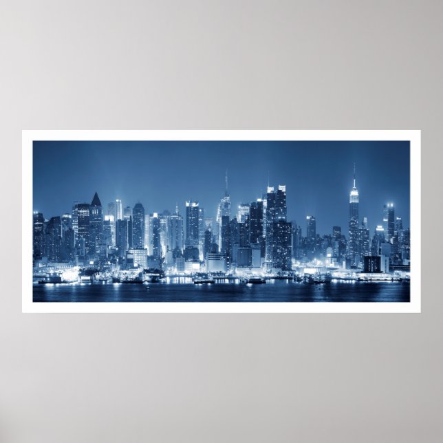Póster Nueva York City Manhattan Night Skyline View (Frente)