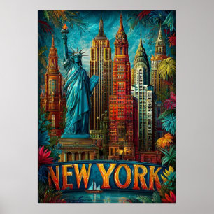 Póster nueva york city poster, nyc skyline art, manhattan