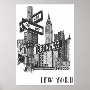 Póster nueva york city poster, nyc skyline art, manhattan