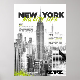 Póster nueva york city poster, nyc skyline art, manhattan