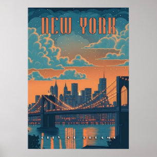 Póster nueva york city poster, nyc skyline art, manhattan