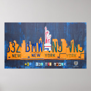 Póster Nueva York City Skyline License Plate Art