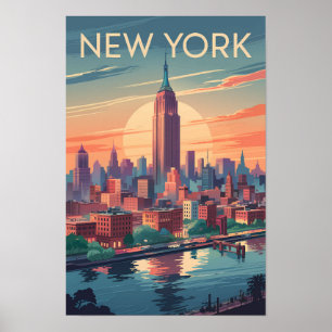 Póster Nueva York City Skyline Travel Art Vintage