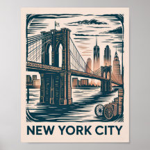 Nueva York Ciudad Puente de Brooklyn Retro Audaz S