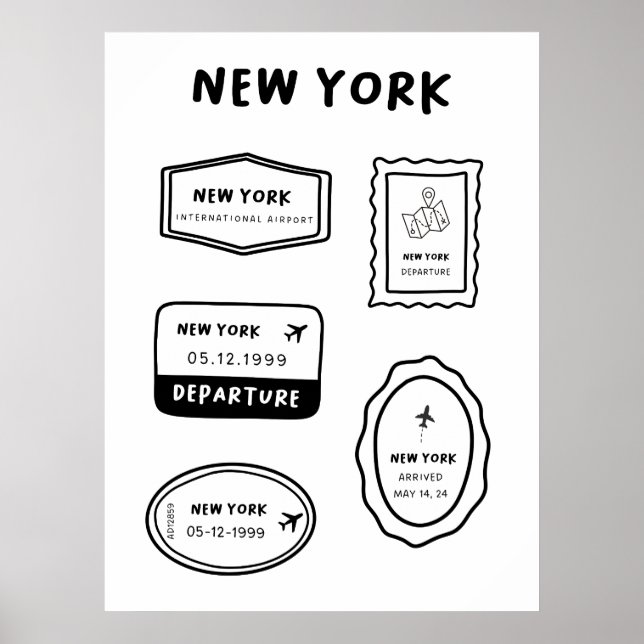 Póster Nueva York - Colección de sellos de viaje | Minima (Frente)