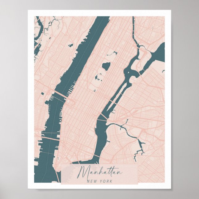Póster Nueva York de Manhattan Stree de escritura rosa y  (Frente)