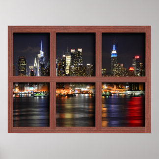 Póster Nueva York De Noche - Redwood 4 Pane Window Poster