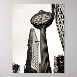 Póster Nueva York - Edificio Flatiron y reloj