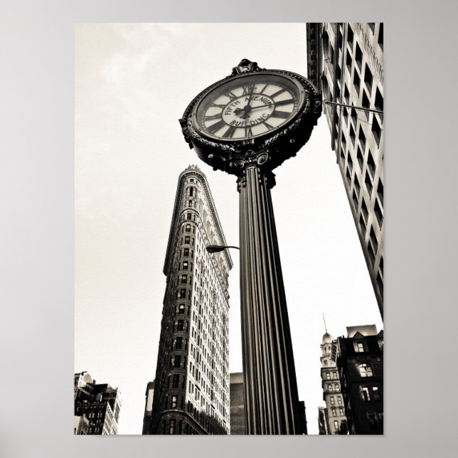 Póster Nueva York - Edificio Flatiron y reloj (Frente)