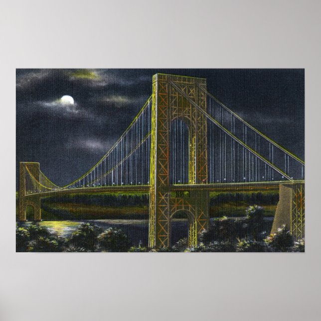Póster Nueva York, el puente George Washington de noche (Frente)