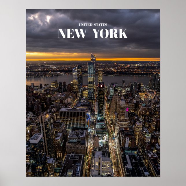 Póster Nueva York En Night Skyline - Estados Unidos (Frente)